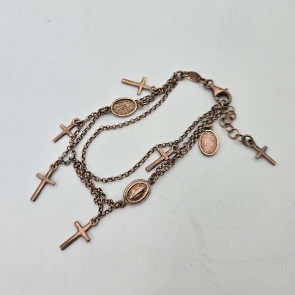 Dyadema Italian 925 Sterling Silver Multi-Chain Bracelet Cross Miraculous Medal - Picture 3 of 9